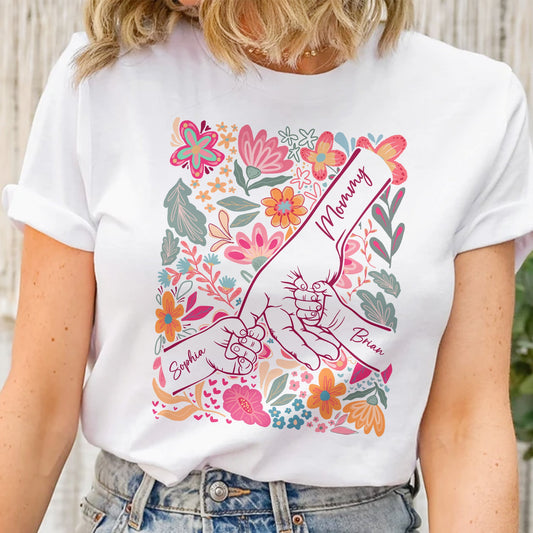 Mother & Children Holding Hands Floral Shirt Gift For Mom, Wife, Grandma - Personalized Shirt