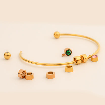 Mother's Day Gift- Personalized Engravable Bead Name Cuff Bracelet With Birthstone