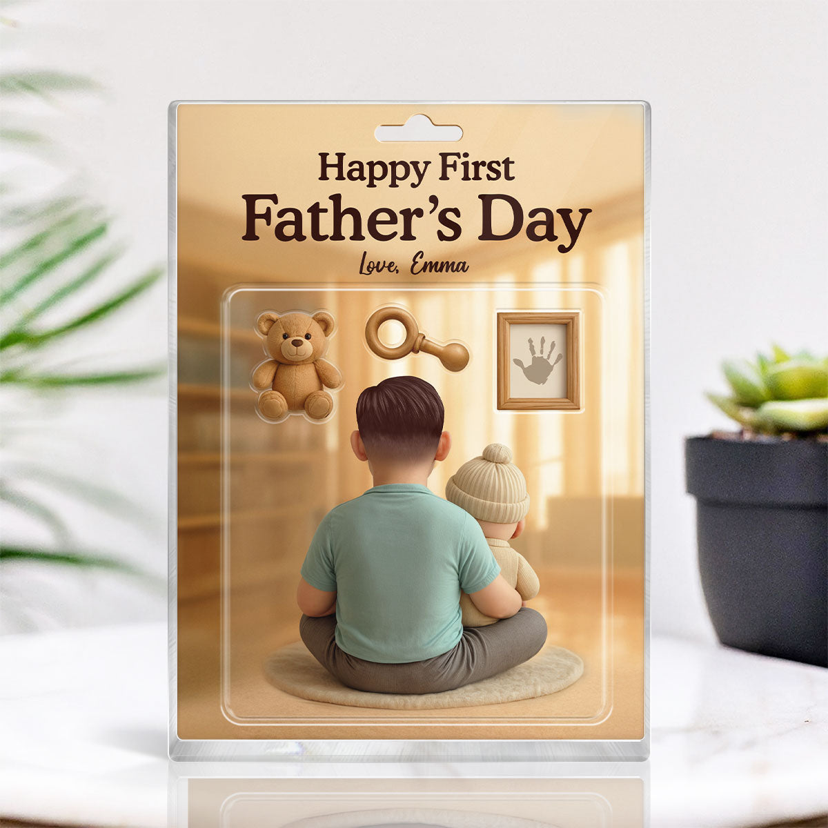 Happy First  Custom Figure 3D Effect Personalized Rectangle Acrylic Block Plaque