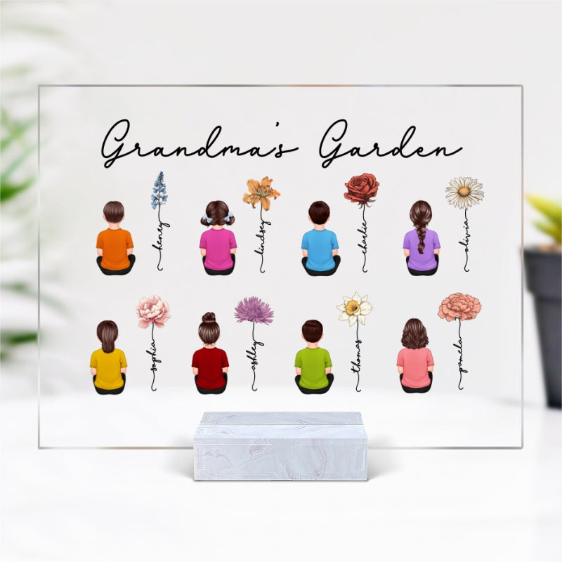 Grandkids Sitting Grandma Garden Vintage Birth Month Flowers Mother‘s Day Gift Personalized Acrylic Plaque