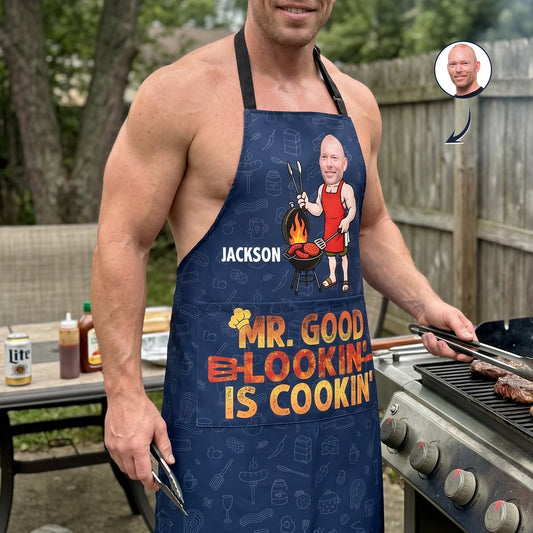 Mr. Good Lookin' Is Cookin' Funny Father's Day Gift For Dad, Husband, Grandpa - Personalized Apron