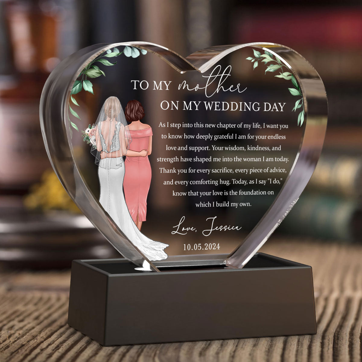 Personalized Wedding Mother of the Bride Gift from Daughter, a Treasure Forever Custom Premium Crystal Heart LED, Free Shipping Included
