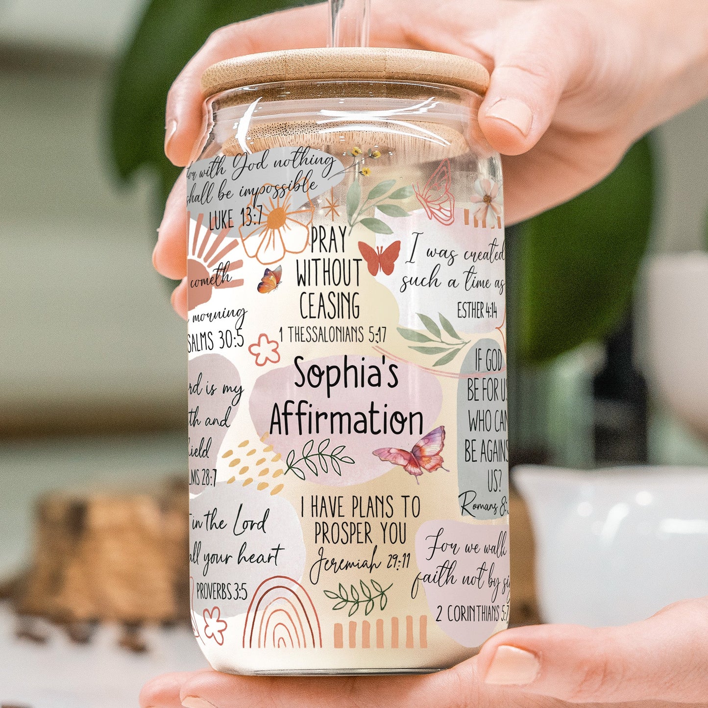 My Faith Affirmation Bible Scripture Verses - Personalized Clear Glass Cup