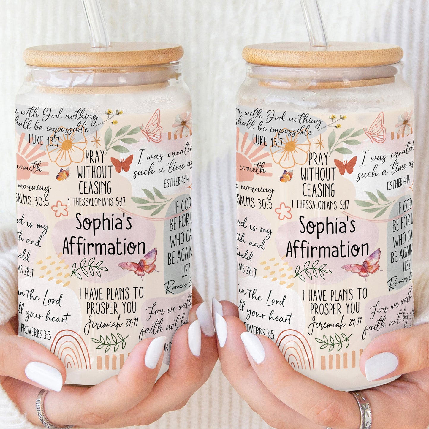 My Faith Affirmation Bible Scripture Verses - Personalized Clear Glass Cup