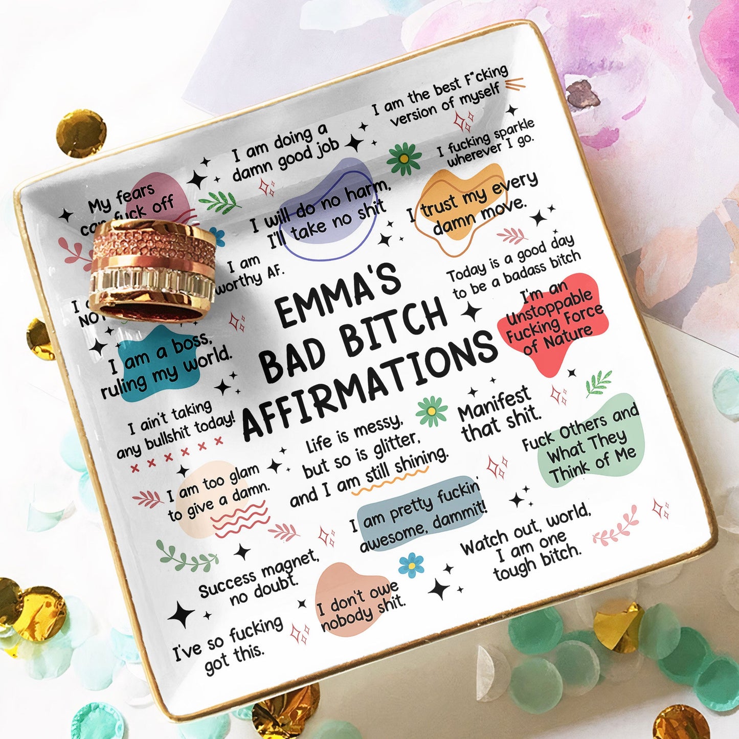 My Swear Affirmations - Gifts For Daughter, Friend, For Me Gift - Personalized Jewelry Dish - Gift For Friend - Gift For Daughter