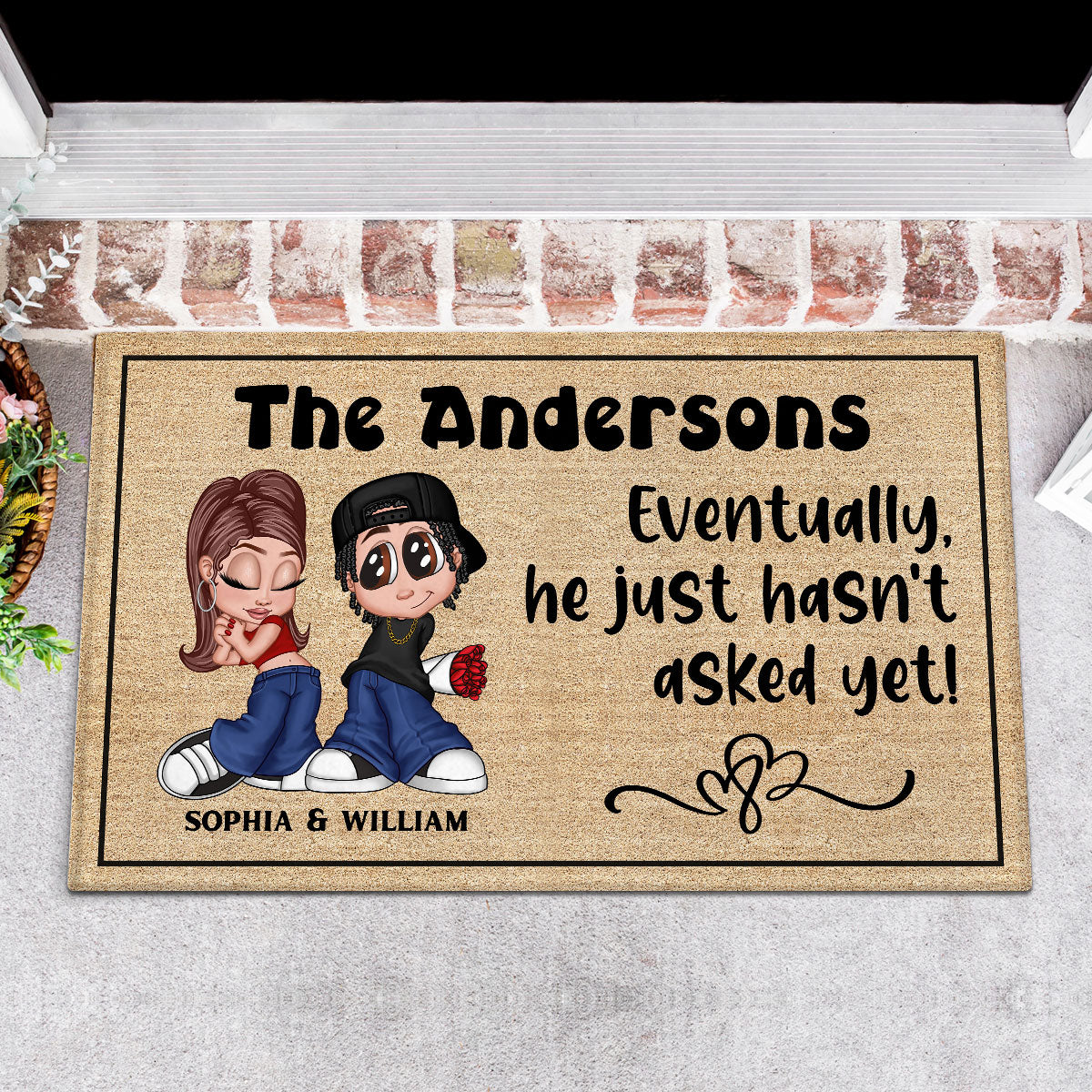Eventually He Hasn‘t Asked Yet Y2K Couple Funny Housewarming Gift Personalized Doormat