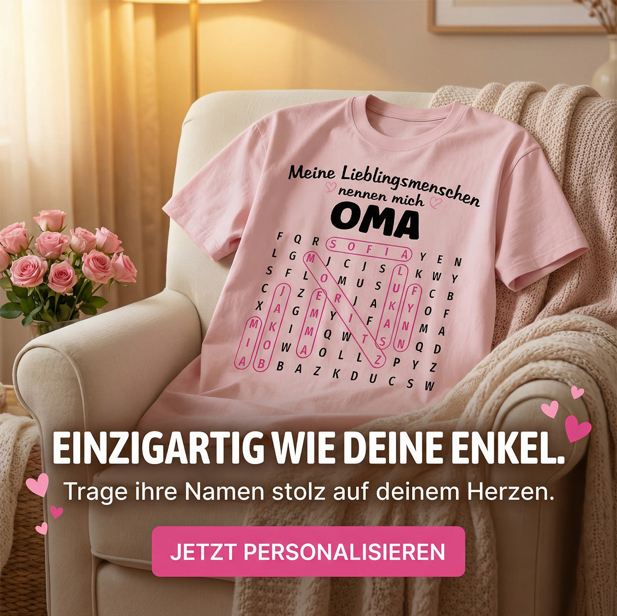 Meine Lieblingsmenschen nennen mich Oma Wortsuchrtsel – Personalisiertes Shirt – Geschenk fr Oma