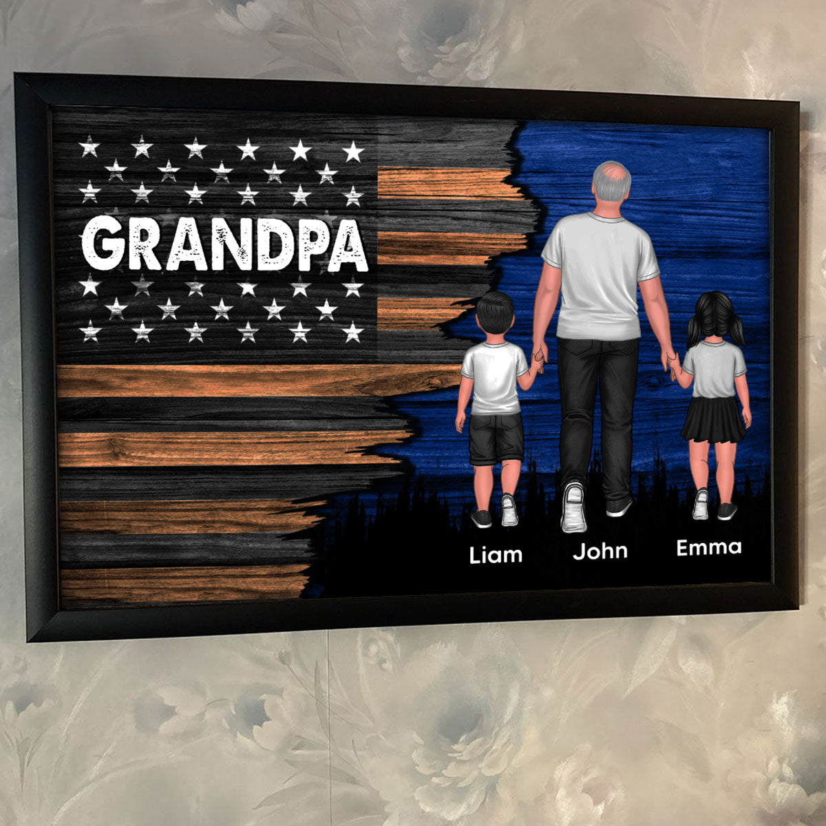 Dad Grandpa Papa Walking With Kids Half Nation Flag - Personalized Poster - Gift For Dad, Gift For Husband, Gift For Grandpa