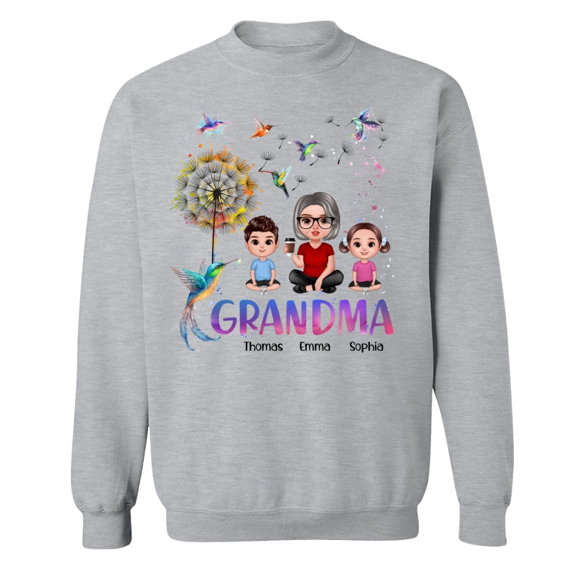 Realistic Doll Grandma Grankids Hummingbird Dandelion Personalized Shirt