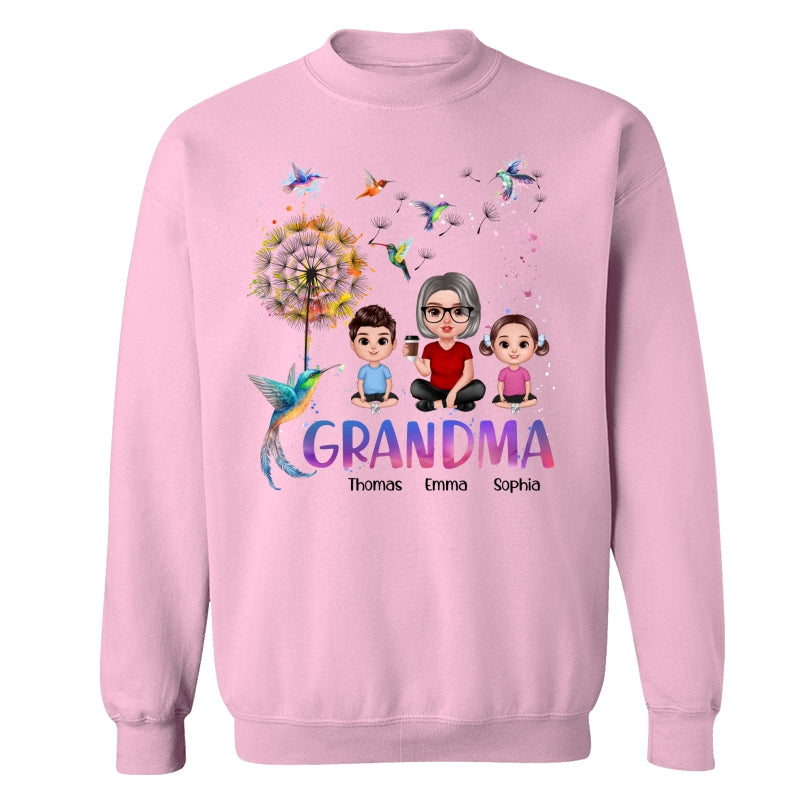 Realistic Doll Grandma Grankids Hummingbird Dandelion Personalized Shirt