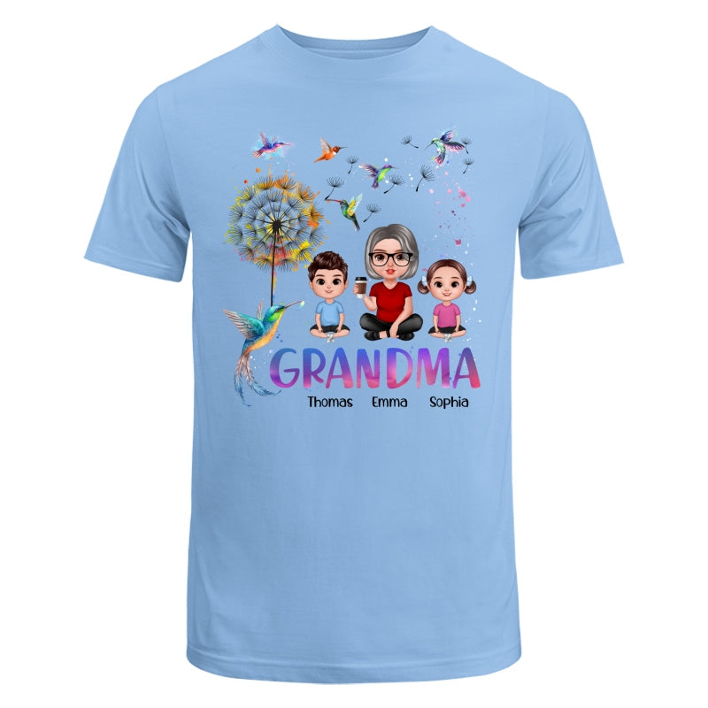 Realistic Doll Grandma Grankids Hummingbird Dandelion Personalized Shirt