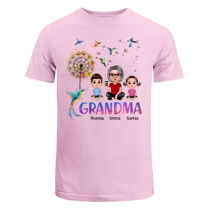 Realistic Doll Grandma Grankids Hummingbird Dandelion Personalized Shirt