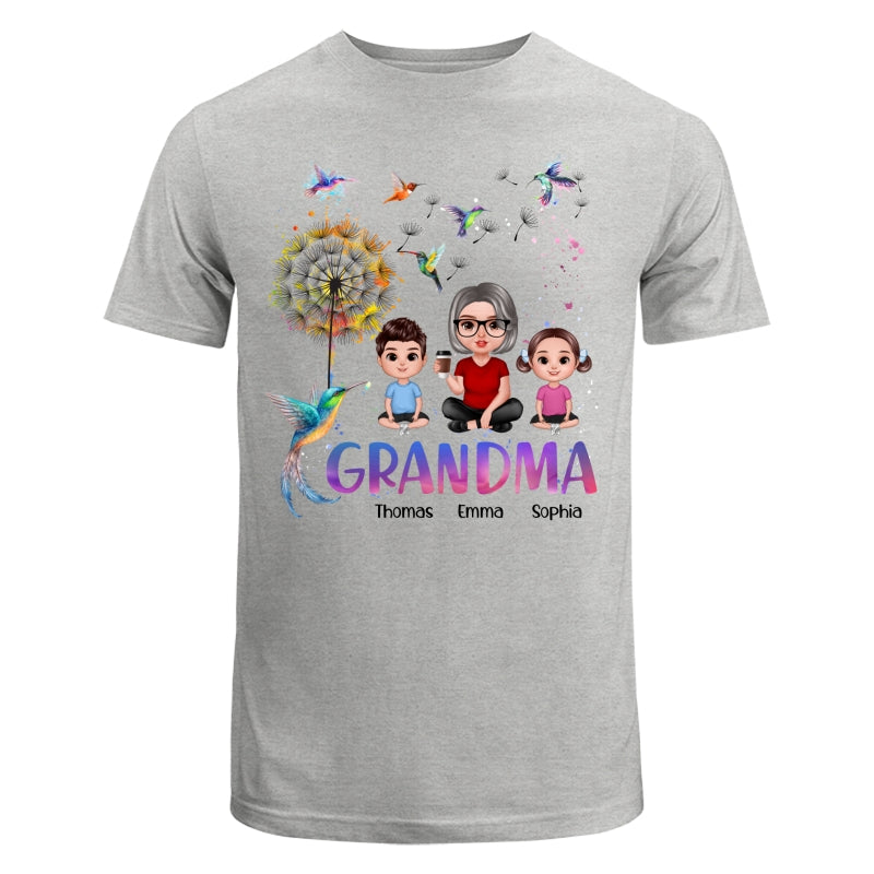 Realistic Doll Grandma Grankids Hummingbird Dandelion Personalized Shirt