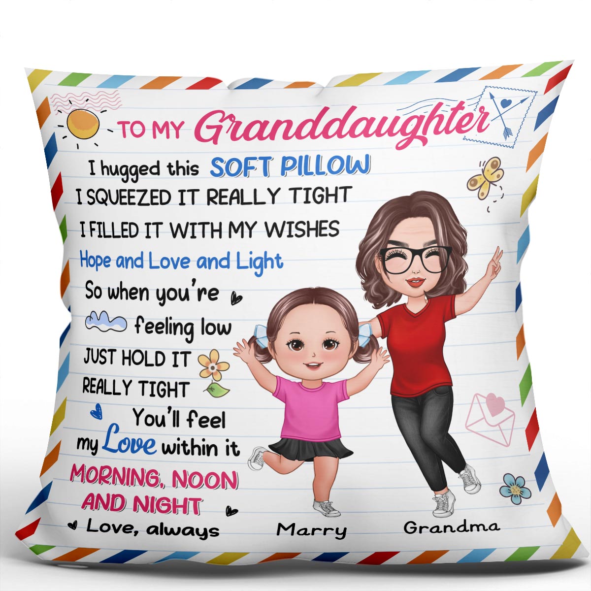 Happy Doll Grandma & Grandkid Envelop Pattern To My Granddaughter Grandson Personalized Pillow