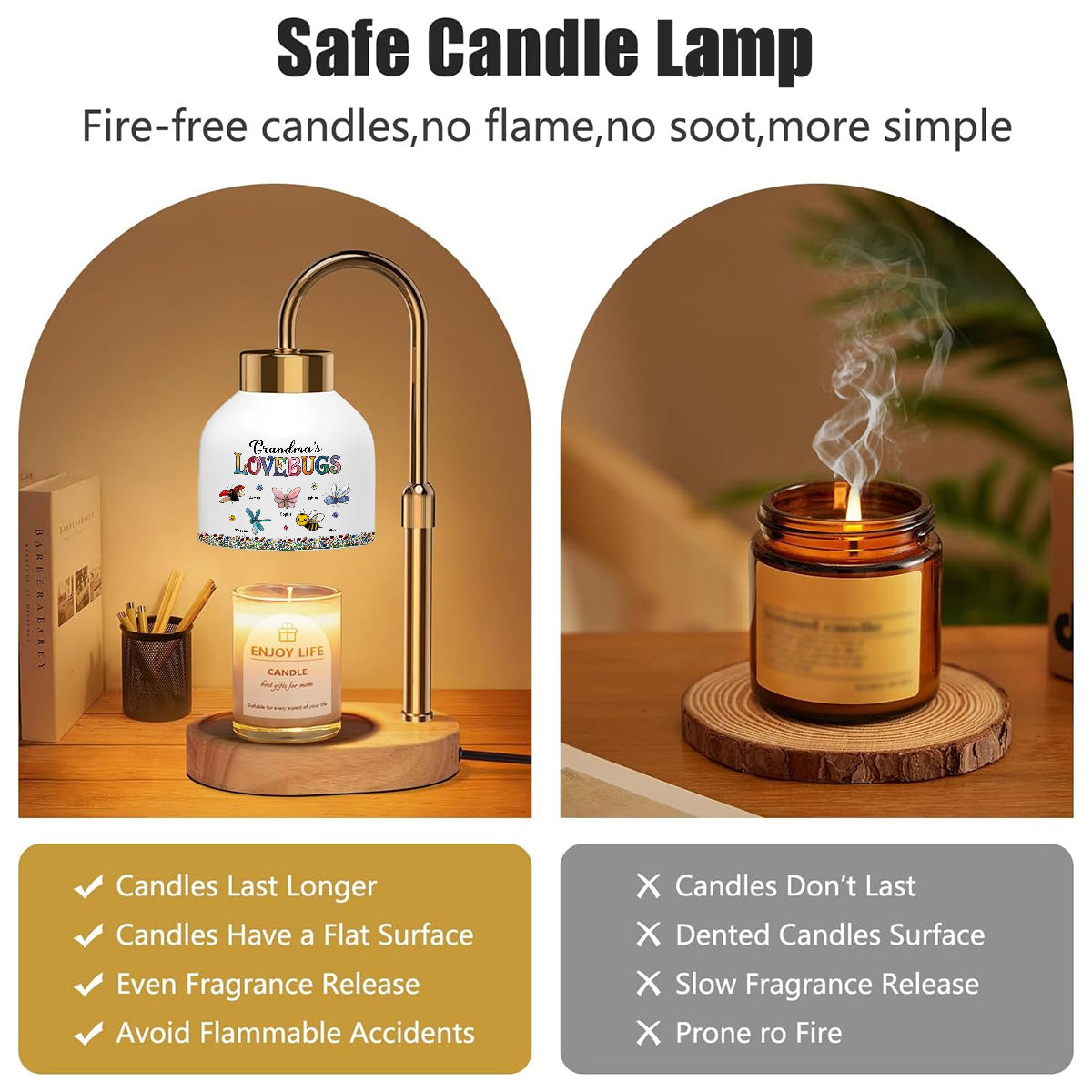 Vintage Grandma's Love Bugs Custom Grandkids Name - Personalized Candle Warmer Lamp - Mother's Day Gift For Grandma, Mom