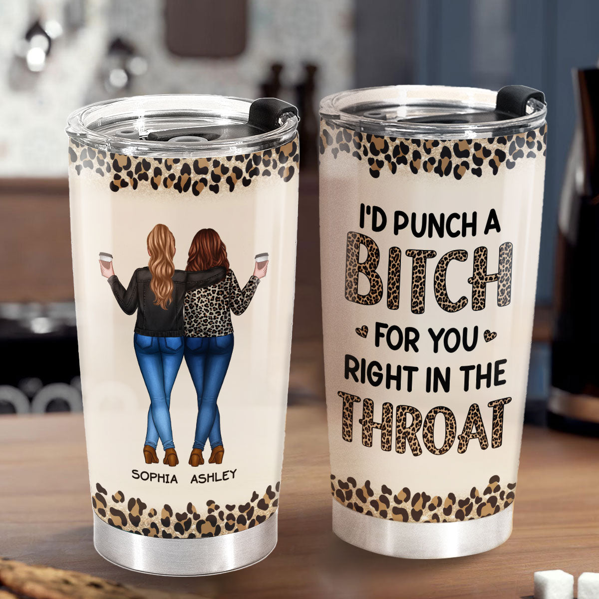I'd Punch A Bitch For You Gift For Besties Leopard Theme Personalized Tumbler