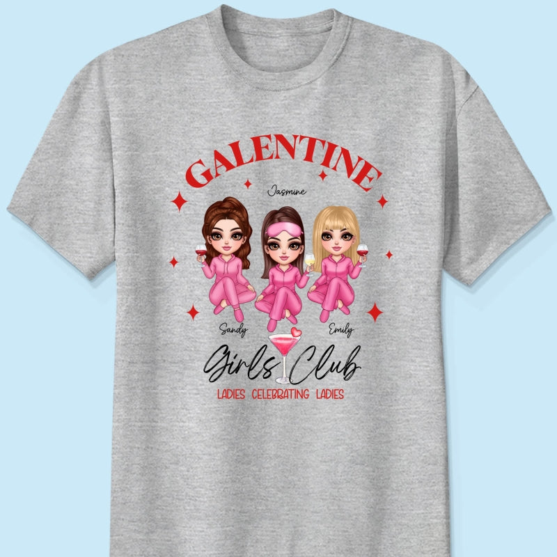 Galentine Girls Club Pajamas Girls Personalized Shirt,  Shirt, Social Club, Besties Gift