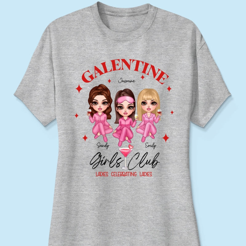 Galentine Girls Club Pajamas Girls Personalized Shirt,  Shirt, Social Club, Besties Gift