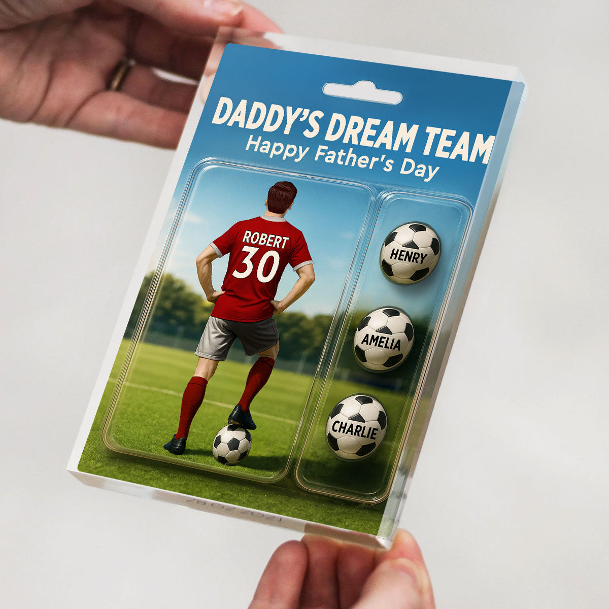 Daddy's Dream Team Soccer With Kids' Names Custom Figure Personalized Acrylic Block Plaque, Perfect  Gift for Him, for Husband, for Dad, for Soccer Lover