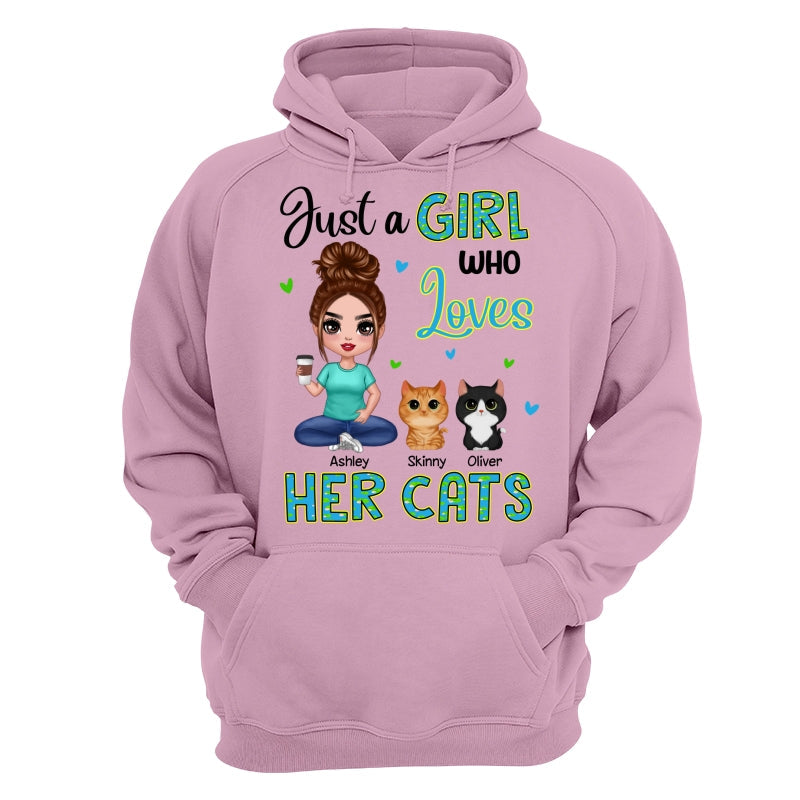 Green Pattern Just A Woman Who Loves Cats Doll Girl Sitting With Watercolor Cute Cats Personalized Shirt