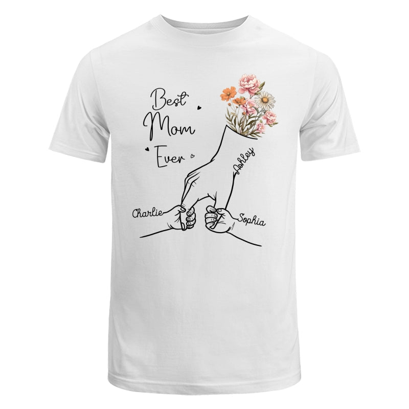 Best Mom Grandma Ever Outline Kids Holding Hand Birth Flowers Personalized Shirt