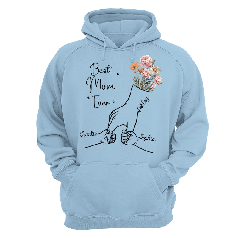 Best Mom Grandma Ever Outline Kids Holding Hand Birth Flowers Personalized Shirt