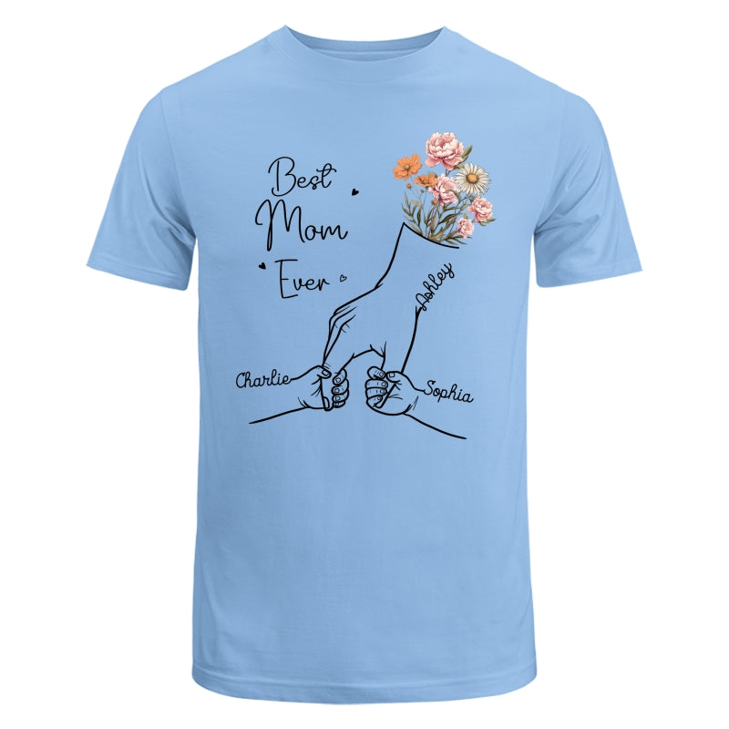 Best Mom Grandma Ever Outline Kids Holding Hand Birth Flowers Personalized Shirt