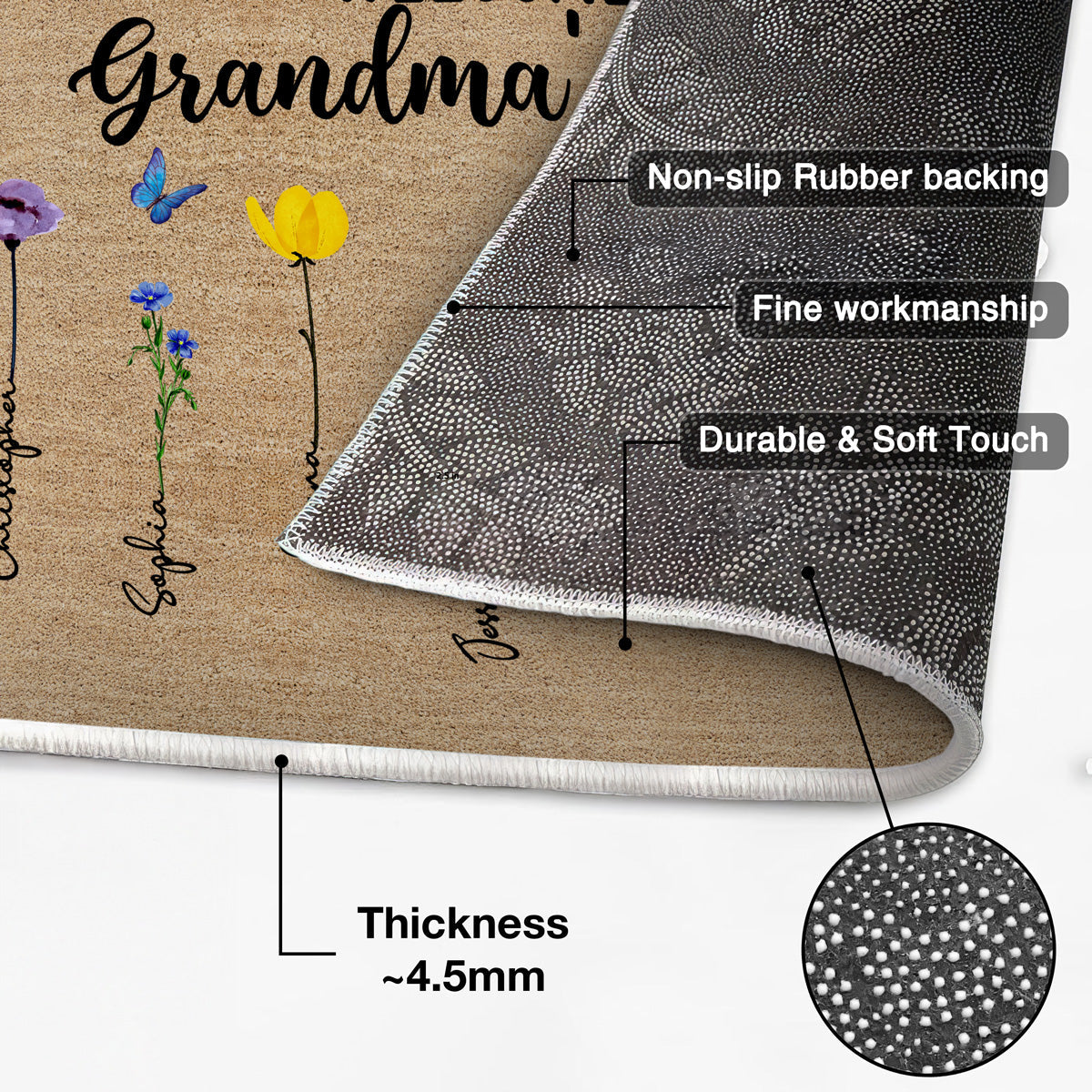Welcome To Grandma Nana House Watercolor Birth Flowers Personalized Doormat