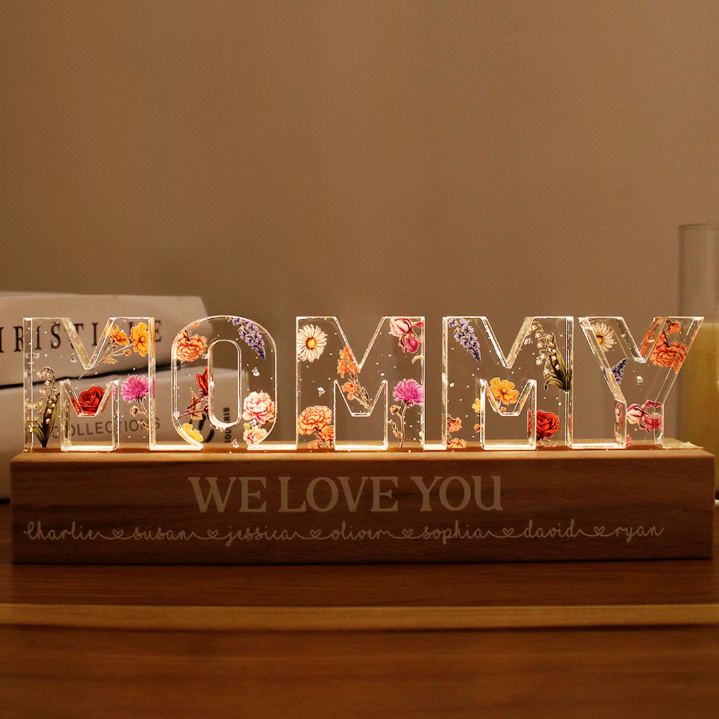 Custom Flower Printed LED Night Light, Birth Month Flower, Gift For Grandma, Gift For Mom, Gift For Mother's Day