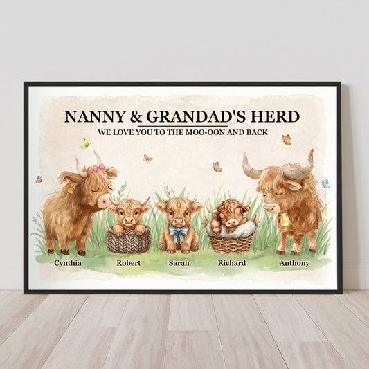 Nanny & Grandad's Herd We Love You To The Moo-Oon And Back - Personalized Poster