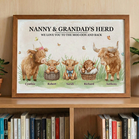 Nanny & Grandad's Herd We Love You To The Moo-Oon And Back - Personalized Poster