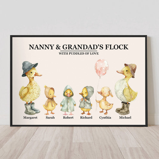 Nanny & Grandad's Flock With Puddles Of Love - Personalized Poster