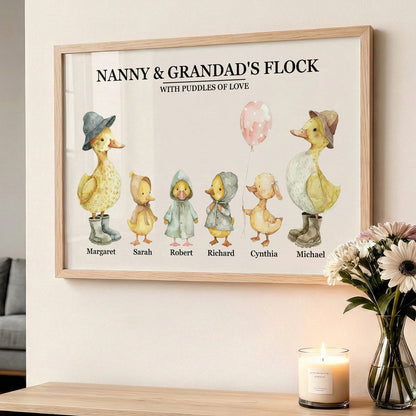 Nanny & Grandad's Flock With Puddles Of Love - Personalized Poster