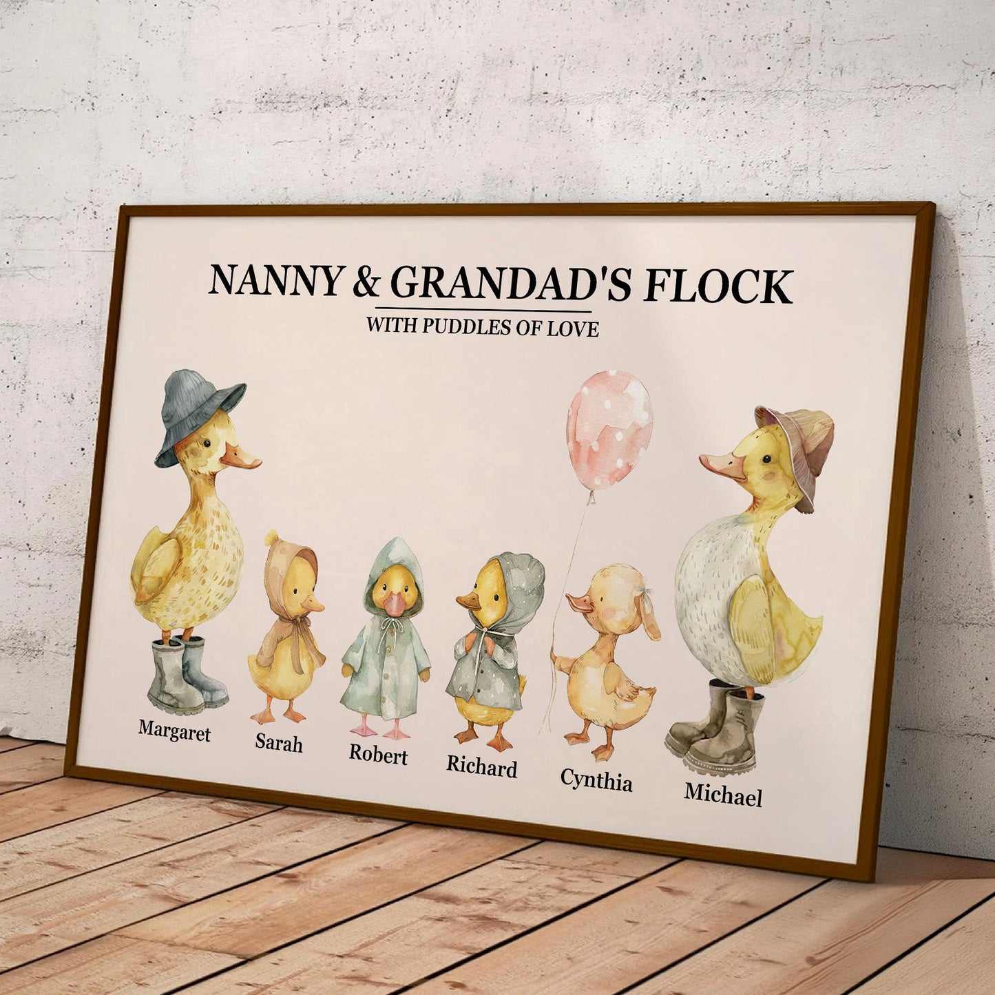 Nanny & Grandad's Flock With Puddles Of Love - Personalized Poster