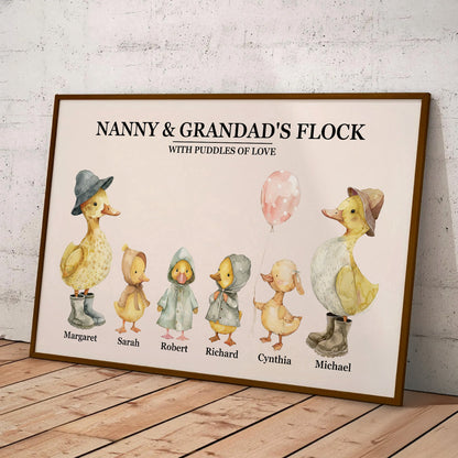 Nanny & Grandad's Flock With Puddles Of Love - Personalized Poster