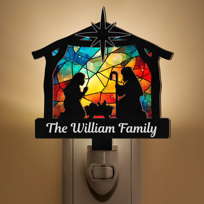Nativity Scene Christmas Holy Family - Personalized Wood And Acrylic Night Light