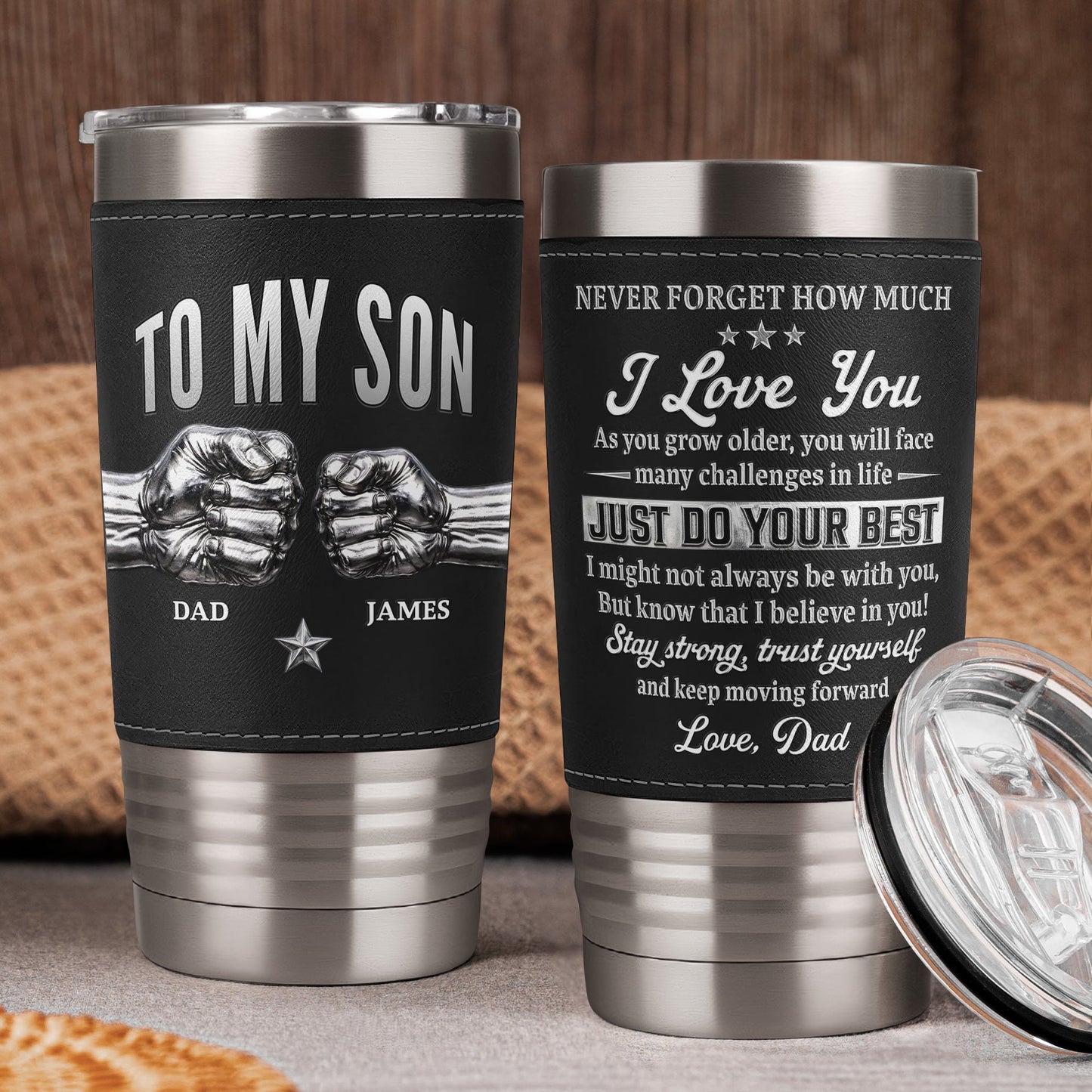 Father's Day Gifts, Never Forget How Much I Love You Fist Bump Gift For Son - Personalized 20oz Tumbler