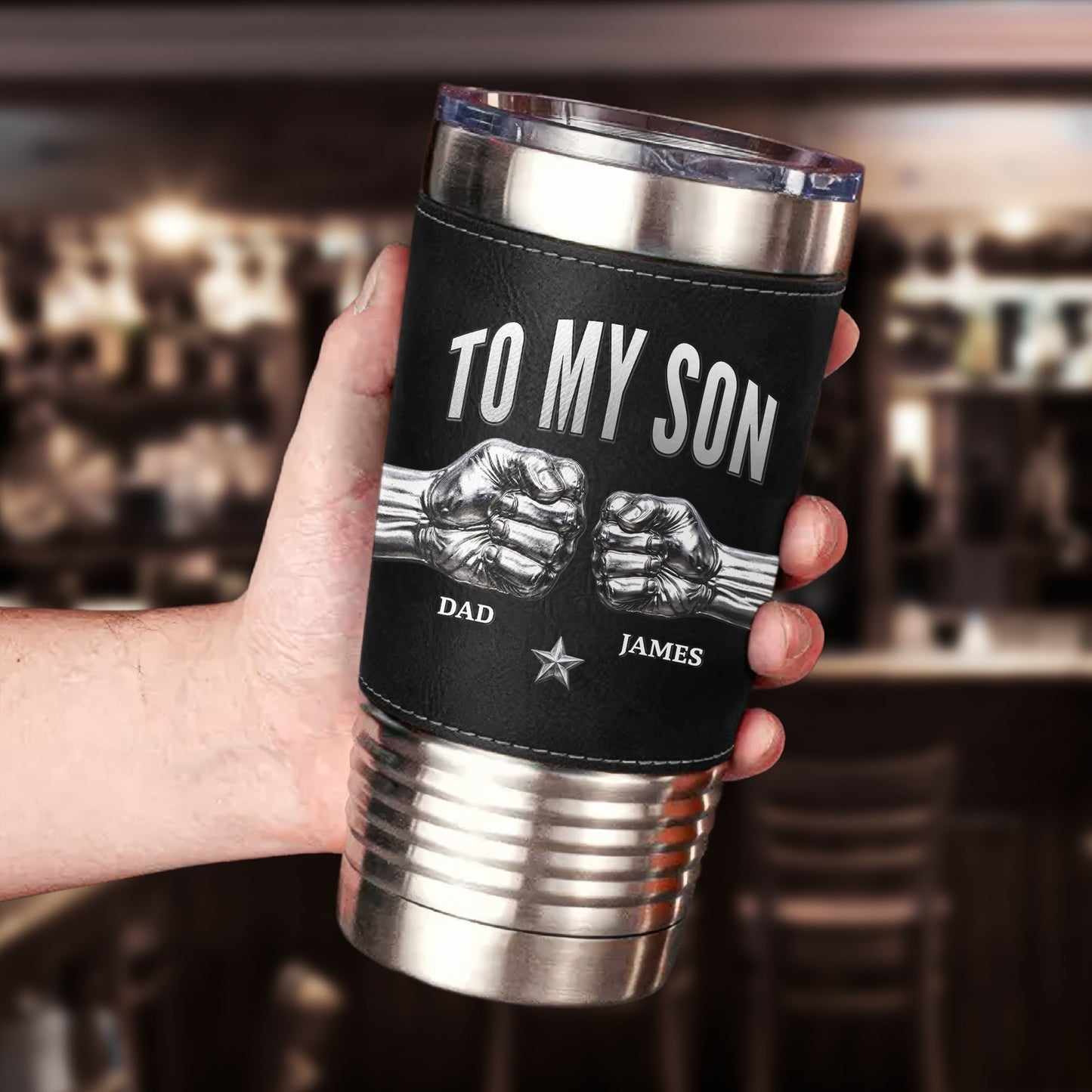 Father's Day Gifts, Never Forget How Much I Love You Fist Bump Gift For Son - Personalized 20oz Tumbler