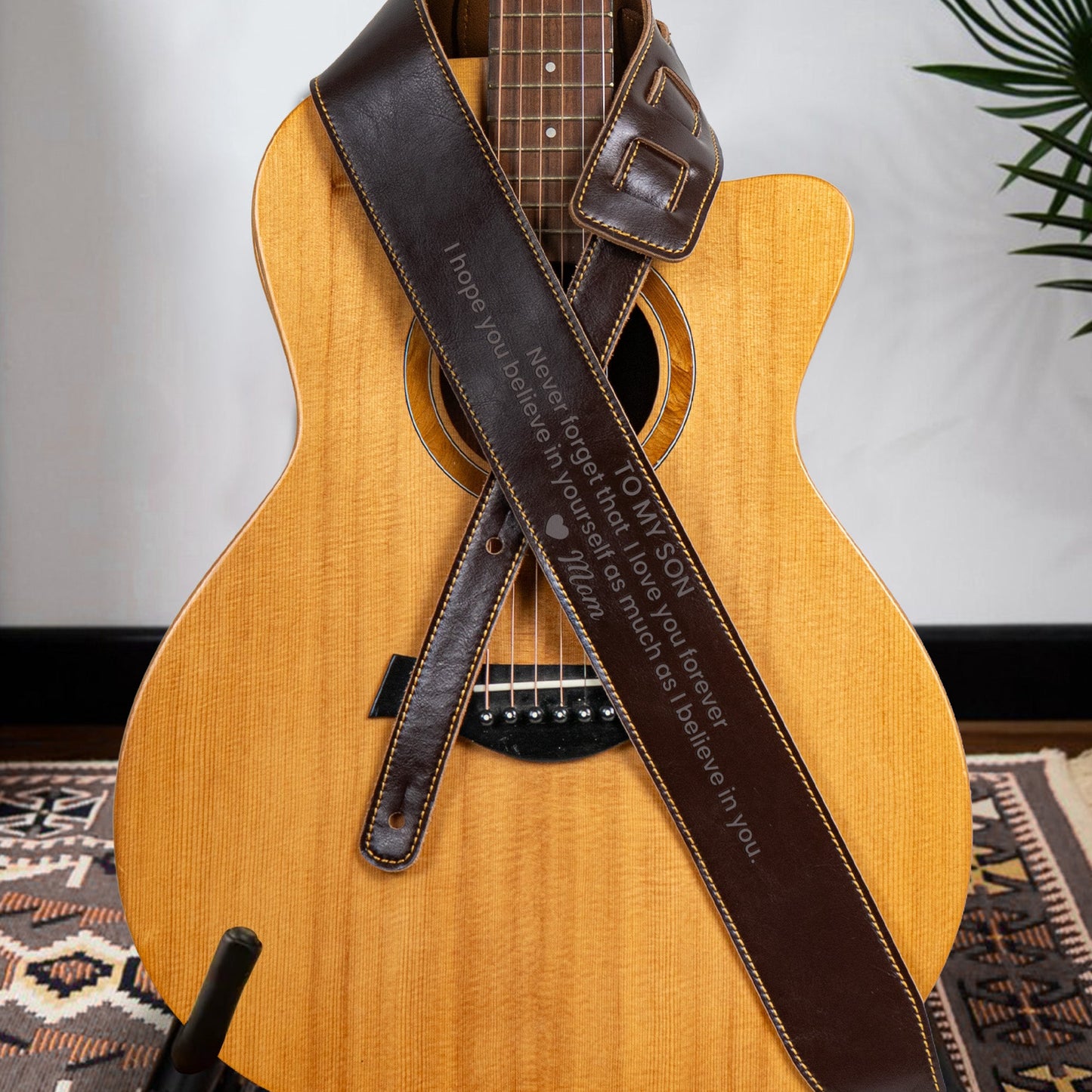 Never Forget That I Love You Son - Personalized Leather Guitar Strap