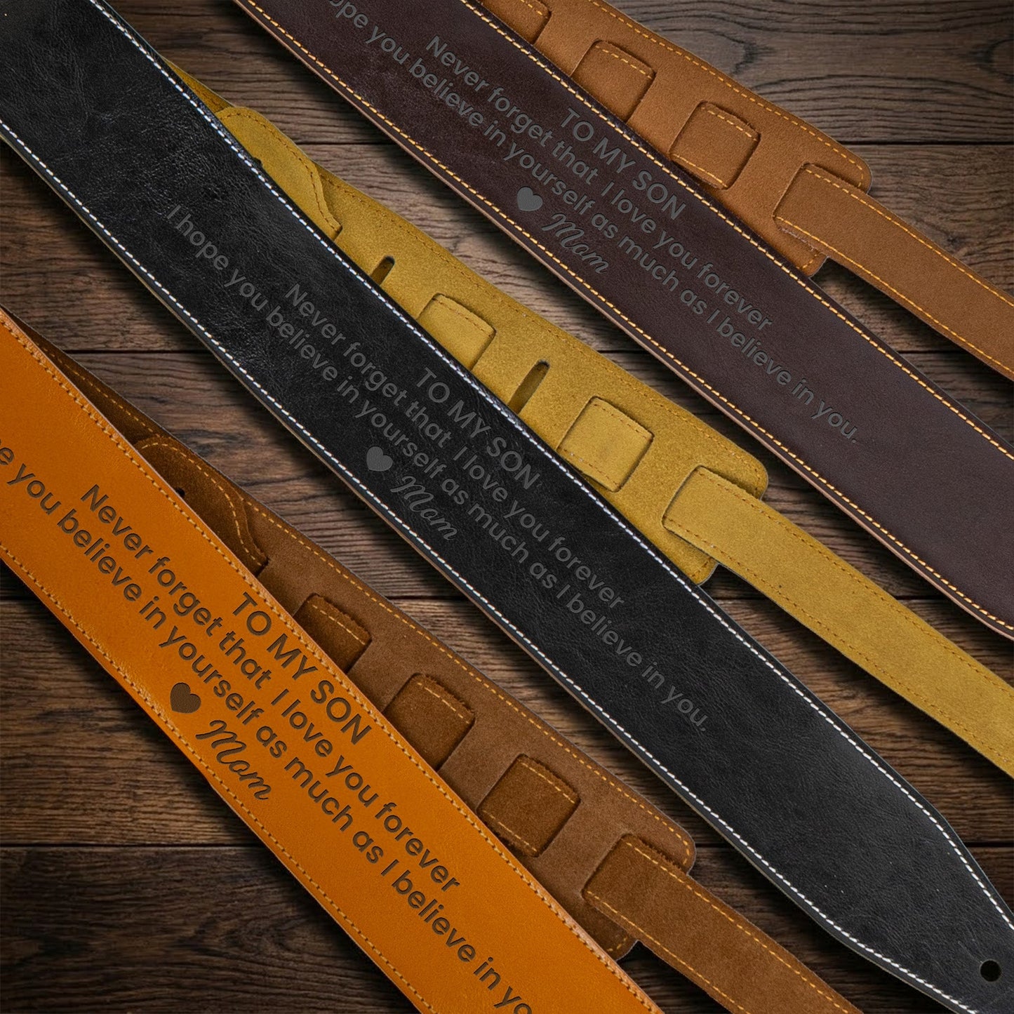 Never Forget That I Love You Son - Personalized Leather Guitar Strap