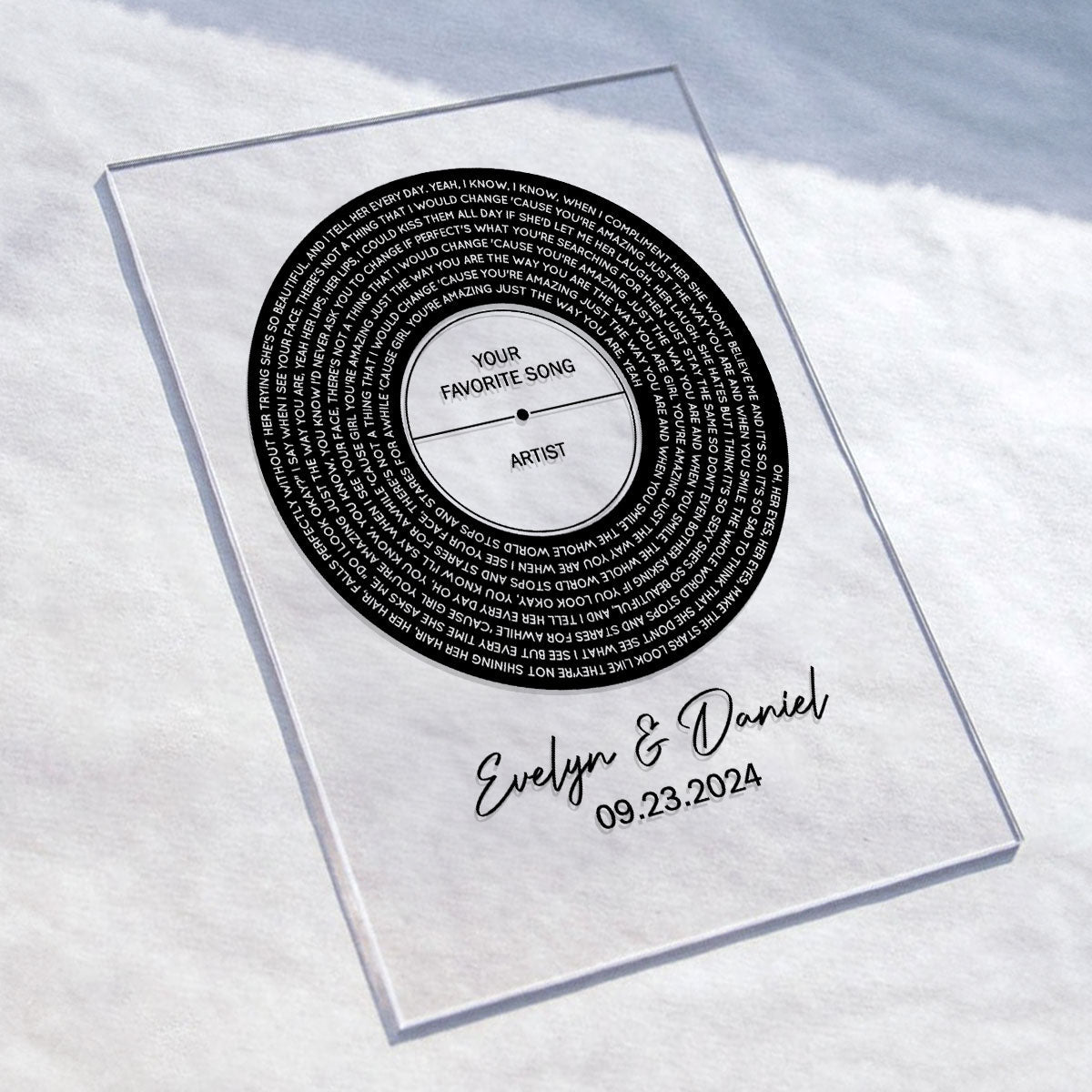Personalized Vinyl Record Song with Lyrics on Acrylic with Stand,  Gift, Personalized Gift for Her, Gift for Him, Wedding Song Gift