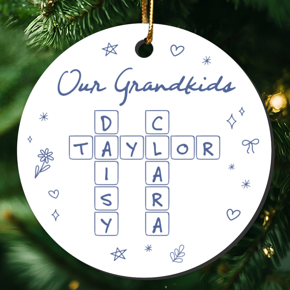 Our Grandkids Line Art Doodle Things Crossword Puzzle Art Gift For Grandma Personalized Ceramic Ornament