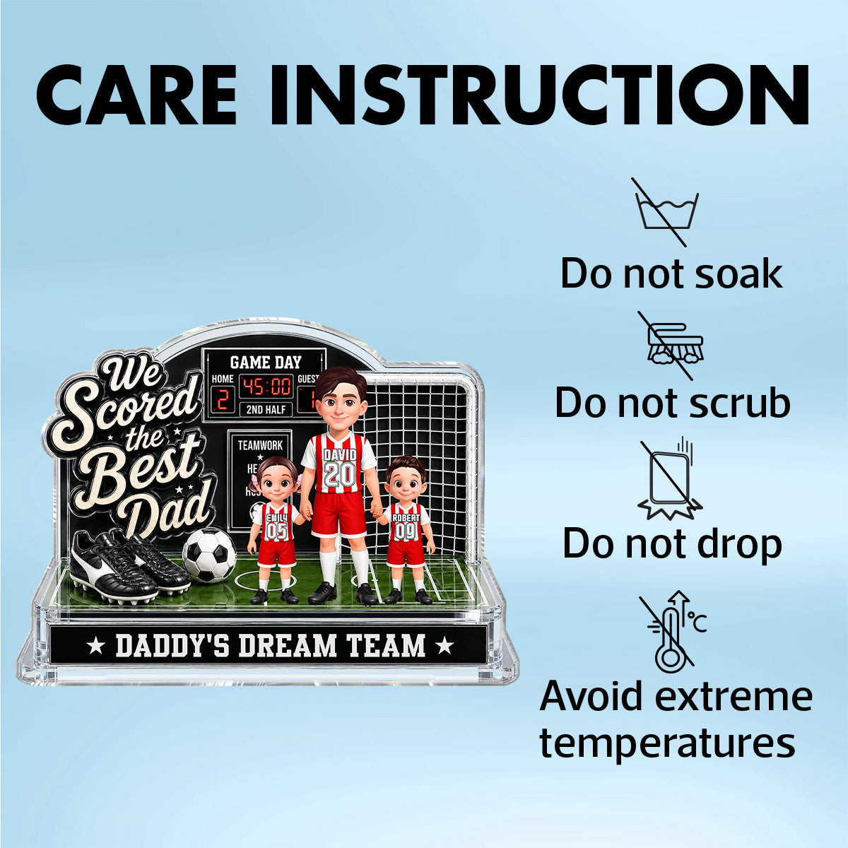 Soccer Dad & Kids On Court 2D Flat - Personalized Acrylic Block Plaque -  Gift For Soccer Dad, UK Football Dad