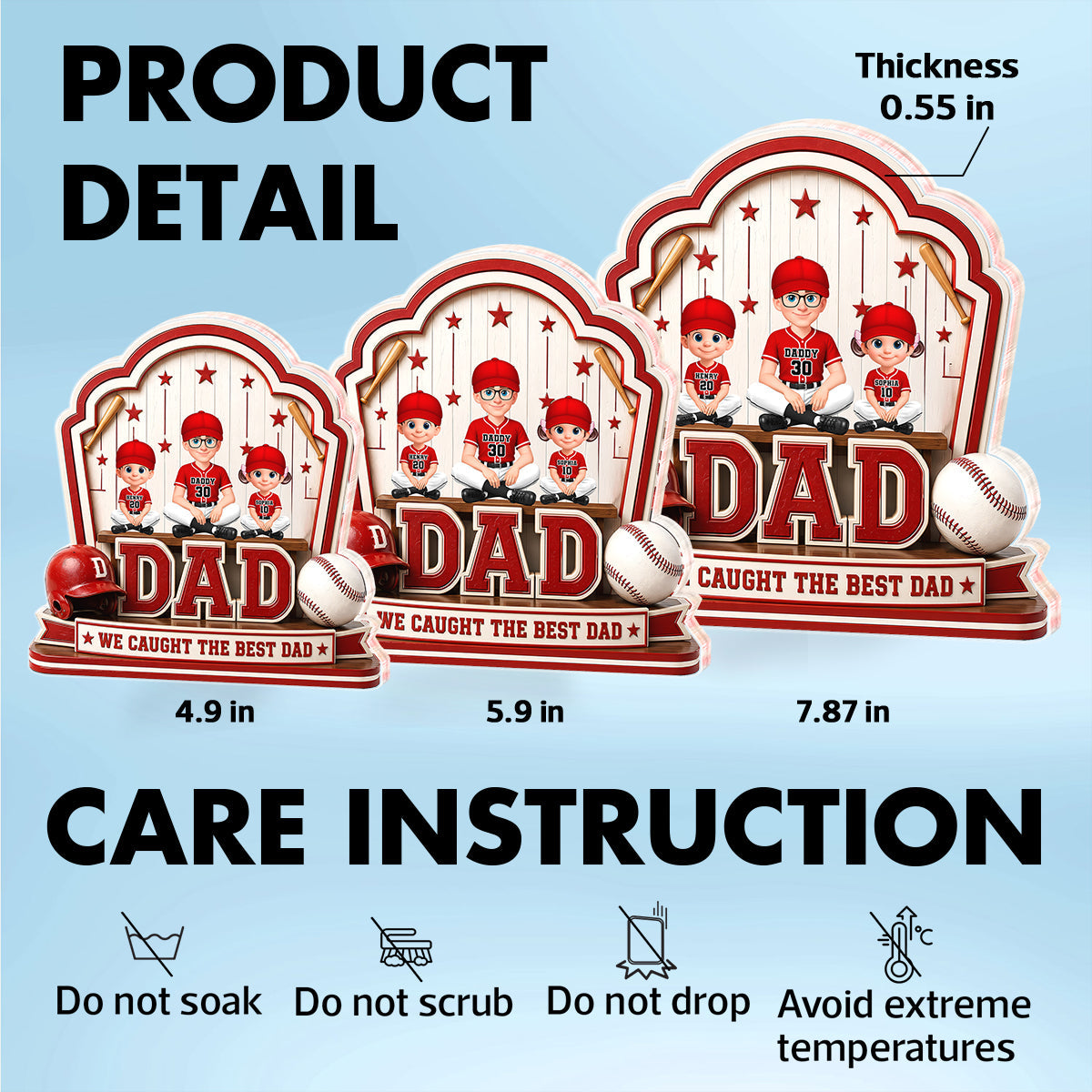Baseball Best Dad & Kids - Personalized Acrylic Block Plaque -  Gift For Dad, Husband