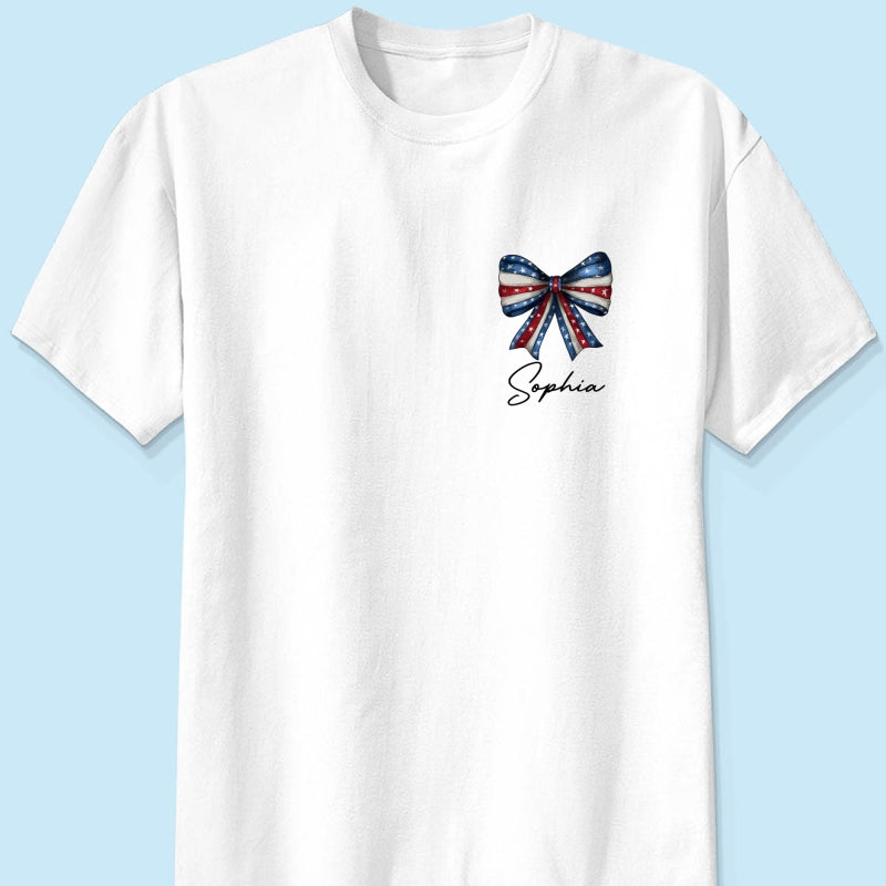 Coquette American Girl 4th Of July Independence Day Bow Personalized Shirt