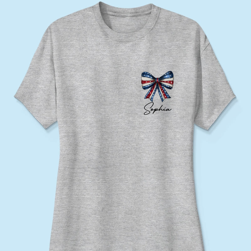 Coquette American Girl 4th Of July Independence Day Bow Personalized Shirt