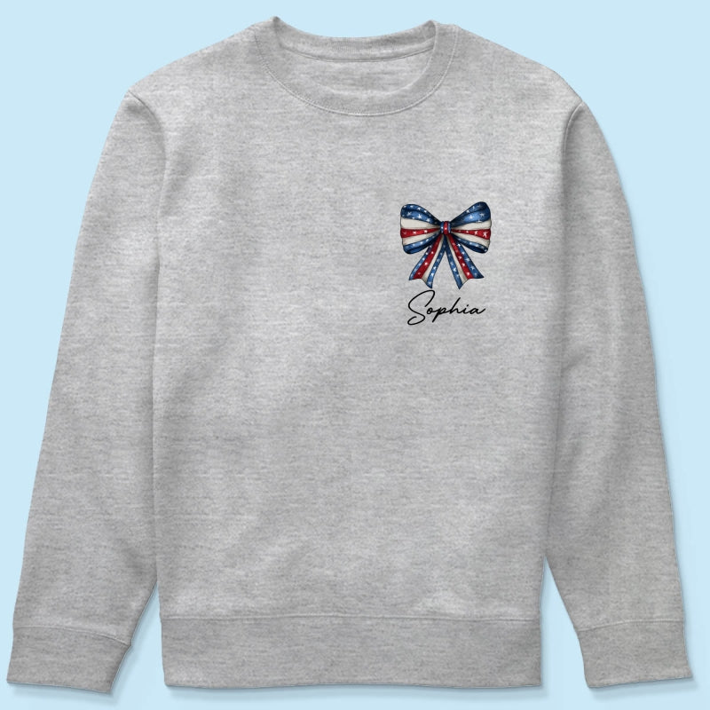 Coquette American Girl 4th Of July Independence Day Bow Personalized Shirt