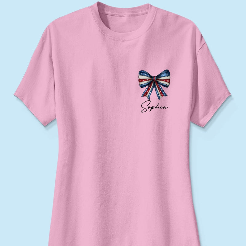 Coquette American Girl 4th Of July Independence Day Bow Personalized Shirt