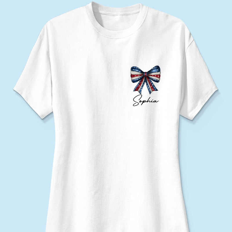 Coquette American Girl 4th Of July Independence Day Bow Personalized Shirt