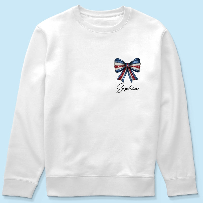 Coquette American Girl 4th Of July Independence Day Bow Personalized Shirt
